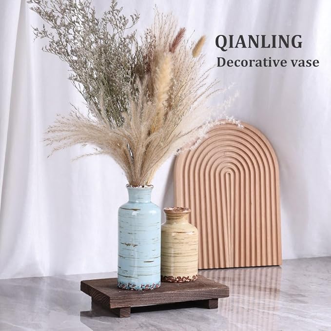 Ceramic Vase Set of 3, Small Flower Vases Home Decor, Modern Rustic Farmhouse Pottery Vases for Centerpieces, Living Room, Kitchen, Shelf, Bedroom, Bathroom, Fireplace, Table Shelf and Entryway Decor