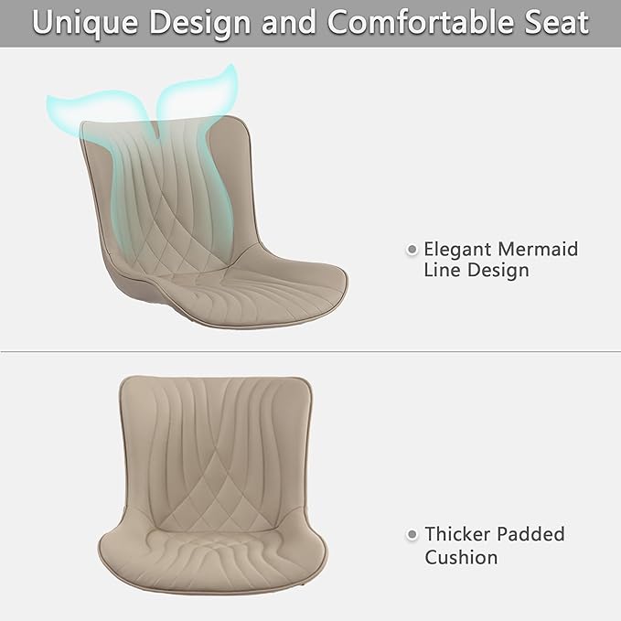 Kidol & Shellder Khaki Dining Chairs Set of 2,Faux Leather Upholstered Mid Century Modern Kitchen&Dining Room Chair with Back,Ergonomic Armless Vanity&Living Room Chair with Metal Legs