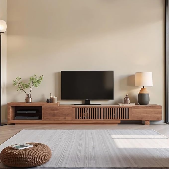 Mid-Century Modern Extendable 78.5"-105" TV Stand for TVs up to 70"-100",Entertainment Centers with 2 Drawers and 2 Storage Units, for Living Room,Bedroom,Walnut