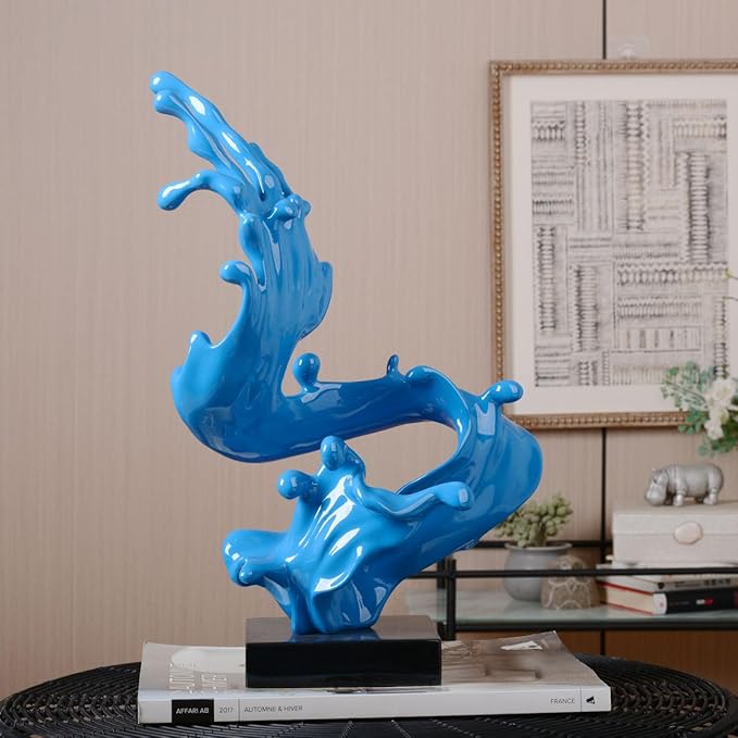 HAUCOZE Modern Sculpture Decor Abstract Statue Figurine Sea Wave Arts Gifts Polyresin Crafts 16.0 inch