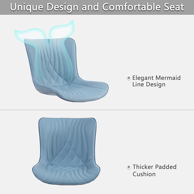 Kidol&Shellder Blue Dining Chairs Set of 2,Faux Leather Upholstered Mid Century Modern Kitchen&Dining Room Chair with Back,Ergonomic Armless Vanity&Living Room Chair with Metal Legs