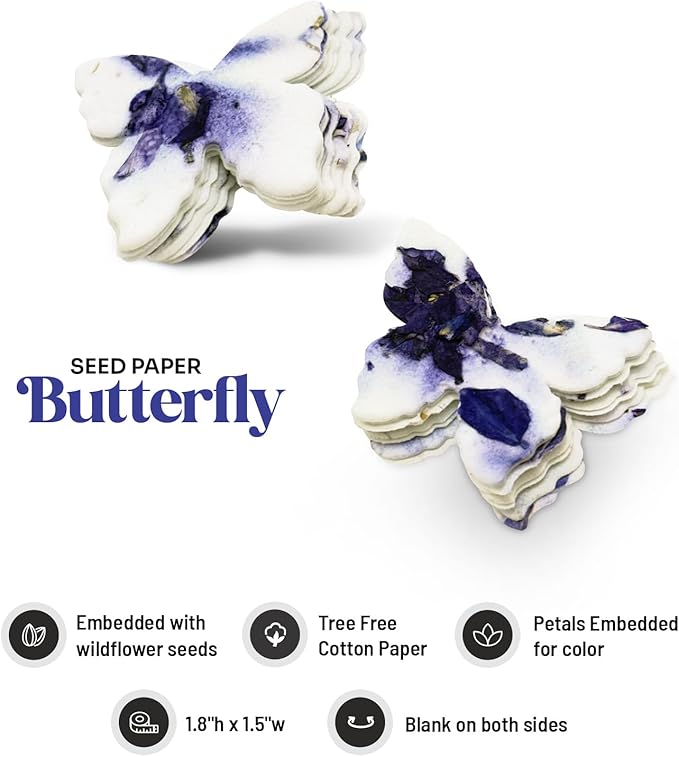50 pcs Small Seed Paper – Purple Plantable Wildflower Butterflies for Bridal Shower, Wedding Gift, Birthday, Mother's Day & Other Milestone Celebrations