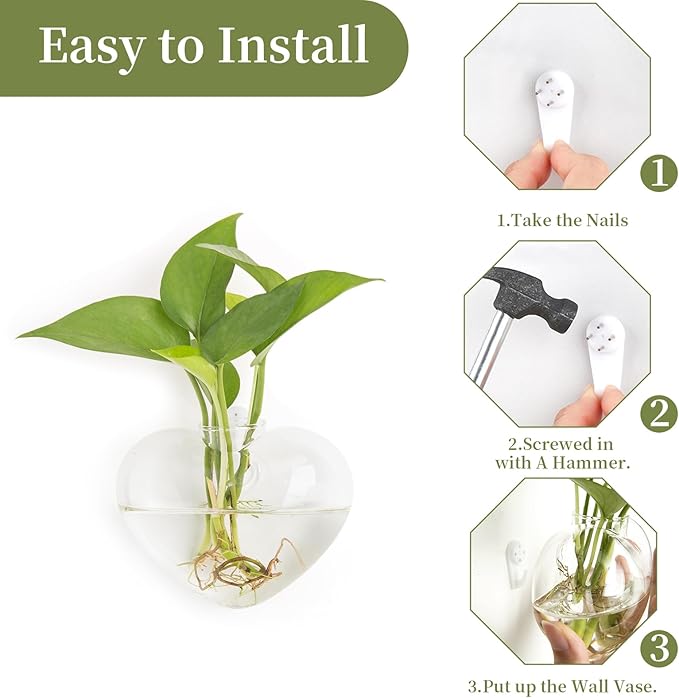 XXXFLOWER Wall Hanging Glass Terrariums，Clear Planters Propagation Station Glass Flower Vase,Air Plant Terrariums for Hydroponic Plants,Home Office Decor,Gifts,Heart-Shaped Set of 2