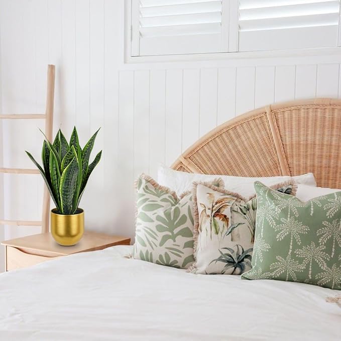 Briful Fake Plants 17" Artificial Snake Plant Faux Plants in Gold Pot Tropical Sansevieria Silk Plant Fake Potted Plants Indoor for Home Living Room Bathroom Office Housewarming Gift Decor