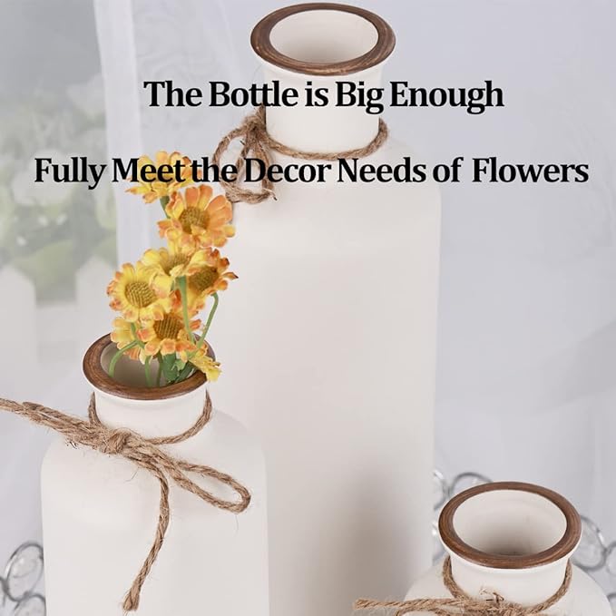 White Ceramic Vase Set - 3 Small Vases, Minimalist Decor Boho Vases, Modern Farmhouse Home Décor Accents, Living Room Centerpieces for Home Décor Room,Entryway, Bookshelf, Mantel, Shelf Décor