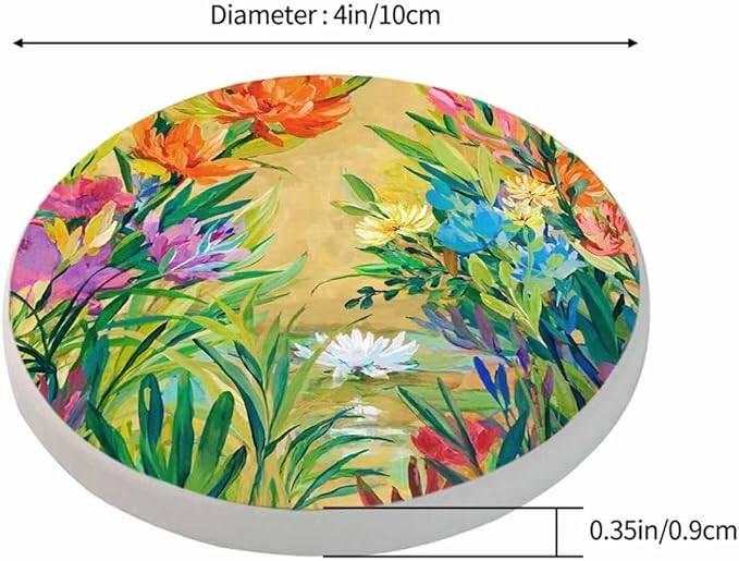 Oil Beautiful Bloom Round Coaster for Home Coffee Table Colorful Flowers Bouquet Floral Elegance Farmhouse Drink Coasters 100% Diatomite 4''X 4''X 0.35'' Printed Pattern
