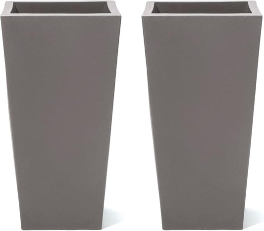 Step2 Tremont Tall Square Tapered Planter, Large Planters for Outdoor Plants, Gardening and Flower Pot for Patio or Porch, Efficient Drainage, Durable Plastic, Dark Cedar, 2-Pack