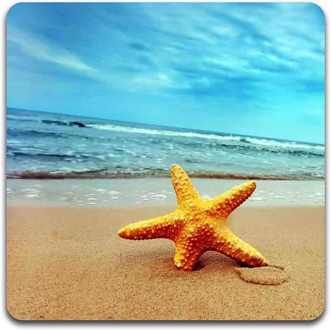 Starfish on The Beach Square Coaster Set - Made of Recycled Rubber - Set of 4