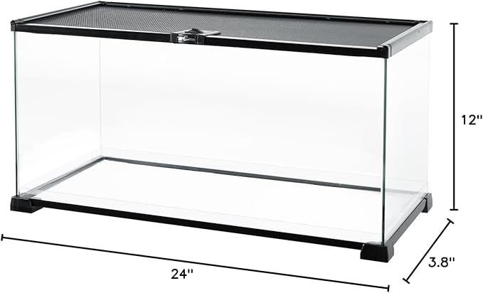 REPTI ZOO Full Glass 15 Gallon Reptile Tank, Medium Reptile Terrarium 24" X 12" X 12" for Gecko Hermit Crab Hognose Snake etc, Top Screen Ventilation & Feeding