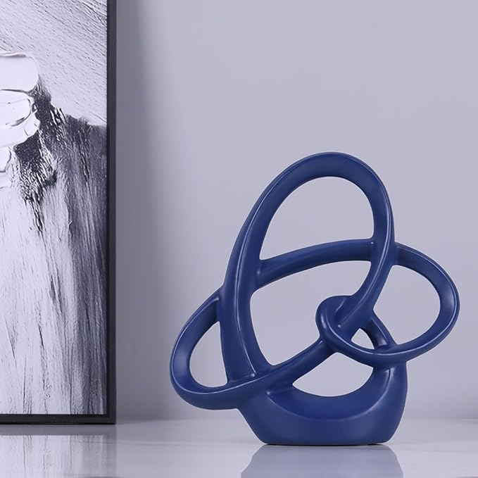 QIANLING Blue Knot Statue Decor - Modern Sculptures Home Decor, Resin Abstract Decor Art Accent,Blue Centerpieces for Living Room, Bedroom, Bathroom, Office, Shelf, Mantel - Wedding, Coffee Table