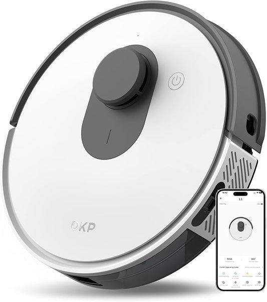 OKP Life Lidar Robot Vacuum Cleaner 4000Pa Suction Power, No-Go Zone, LiDAR Navigation, Smart Mapping Home Robotic Vacuum, Self-Charging, Wi-Fi/APP/Alexa Control, for Pet Hair, Carpet, Hard Floor