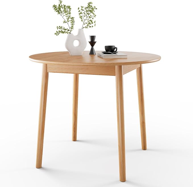 DELAVIN 31.5" Solid Wood Round Dining Table for 4, Farmhouse Small Kitchen Table for 2-4, Modern Office Table for Home Kitchen Apartment, Easy Assembly, Space Saving, Natural