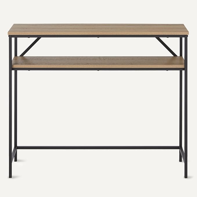 Amazon Basics Rectangular Console Table with Storage Shelf, Steel Frame, 11.8" D x 39.4" W x 31.5" H, Oak Finish