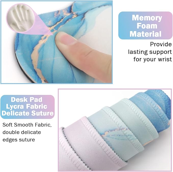 Large Mouse Pad Desk Dad, 4-in-1 Keyboard Wrist Rest Pad & Wrist Support Mouse pad Set, Extended Desk Pad Waterproof Desk Mat for Home Office Study Game-Blue Marble