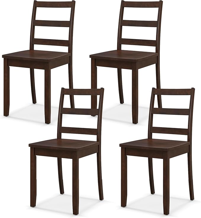 NAFORT Walnut Wood Dining Chairs Set of 4, Armless Kitchen Chairs with Solid Rubber Wood Legs, Non-Slip Foot Pads, Max Load 400 Lbs, Farmhouse Seat High Ladder Back Dining Room Chairs