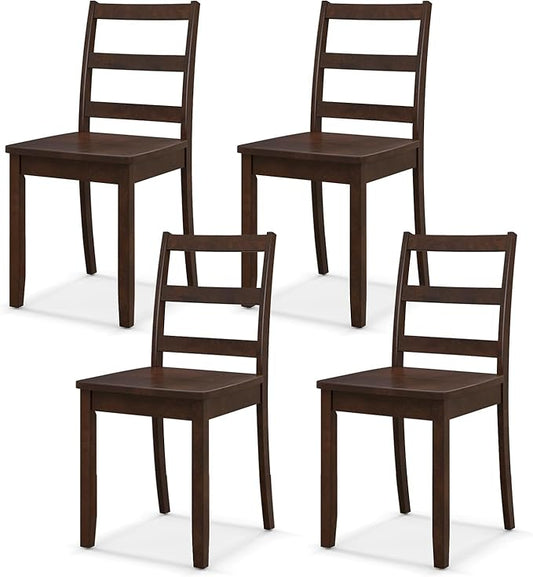 NAFORT Walnut Wood Dining Chairs Set of 4, Armless Kitchen Chairs with Solid Rubber Wood Legs, Non-Slip Foot Pads, Max Load 400 Lbs, Farmhouse Seat High Ladder Back Dining Room Chairs