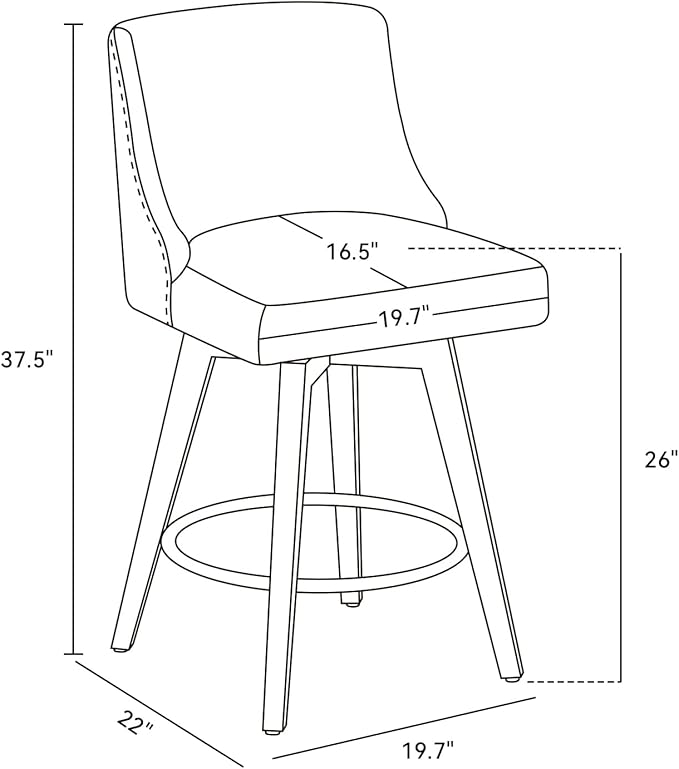 Counter Height Swivel Bar Stools Set of 2, 26" Seat Height Modern Bar Stools with Back and Solid Wood Legs for Kitchen Island, Fabric in Ivory White