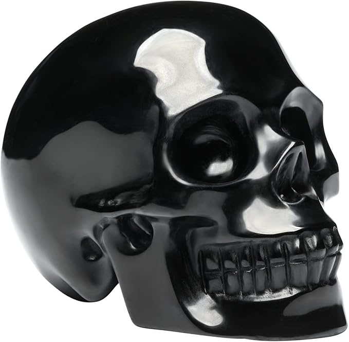 5''Natural Black Obsidian Crystal Skull Head Hand Carved Reiki Healing Stone Statue Healing Home Office Art Room Decoration