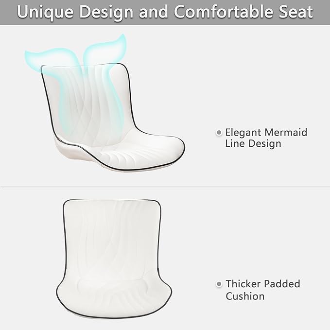 Kidol & Shellder White Dining Chairs Set of 2,Faux Leather Upholstered Mid Century Modern Kitchen&Dining Room Chair with Back,Ergonomic Armless Vanity&Living Room Chair with Metal Legs