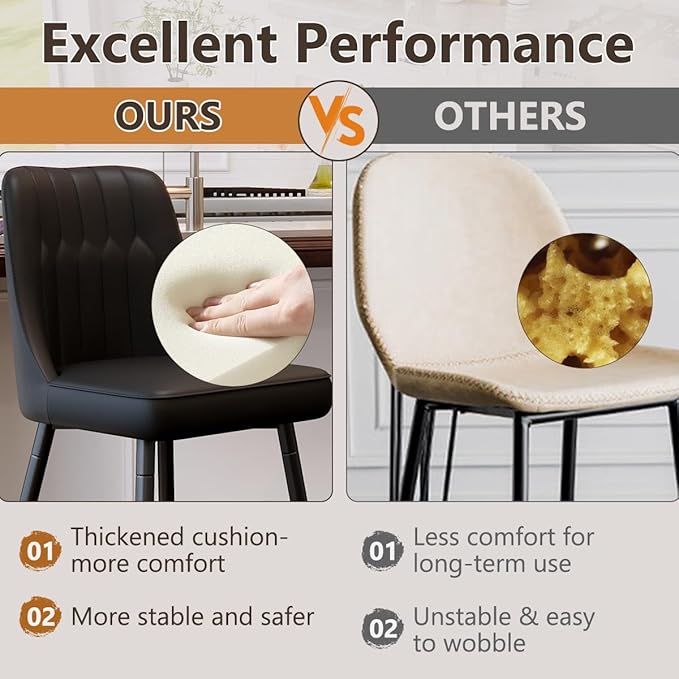 Bar Stools Set of 2,Counter Height Bar Stools with Back,Modern Faux Leather Kitchen Stools,27"Black Barstools with Stable Metal Leg,Armless Counter Height Chair for Kitchen Island,Coffee Corner