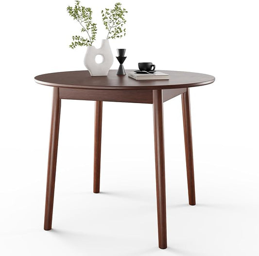 DELAVIN 31.5" Solid Wood Round Dining Table for 4, Farmhouse Small Kitchen Table for 2-4, Modern Office Table for Home Kitchen Apartment, Easy Assembly, Space Saving, Walnut