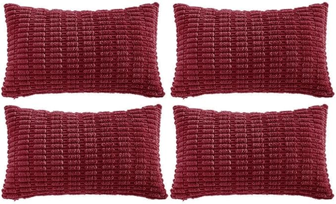 Fancy Homi 4 Packs Burgundy Decorative Throw Pillow Covers 16x24 Inch for Living Room Couch Bed, Holiday Christmas Home Decor Gift, Soft Plush Corduroy Cute Square Accent Cushion Case 40x60 cm