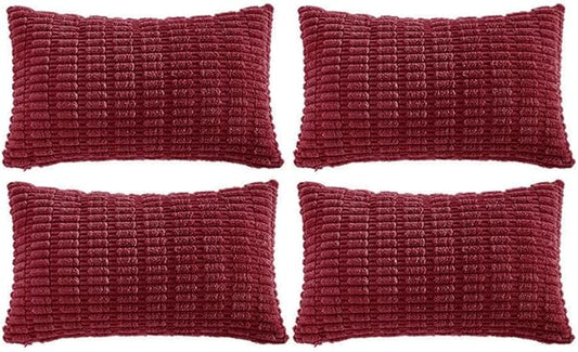 Fancy Homi 4 Packs Burgundy Decorative Throw Pillow Covers 16x24 Inch for Living Room Couch Bed, Holiday Christmas Home Decor Gift, Soft Plush Corduroy Cute Square Accent Cushion Case 40x60 cm
