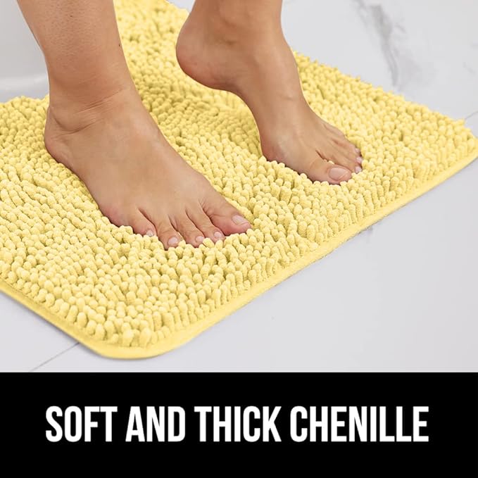 GORILLA GRIP Bath Rug Mat, Thick Soft Absorbent Chenille, Quick Dry Microfiber Mats, Rubber Backing Washable Shower Floor Rugs, Bathmat Runner, US Designed Bathroom Home Decor Accessories 24x17 Yellow