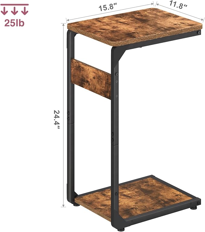 Narrow C-Shaped End Tables, TV Trays Set of 2, Small Side Table for Couch, Sofa Table for Living Room, Bedroom, Bedside ET-YB-BR2