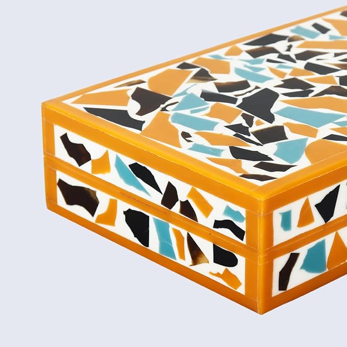 Handicrafts Home Handmade Mosaic Collection Decorative Jewelry Box Organizer – Keepsakes, Trinkets, and Home Decor – Antique Coffee Table Storage, Memory Box, Farmhouse Style Decor Gold, 8x5x2