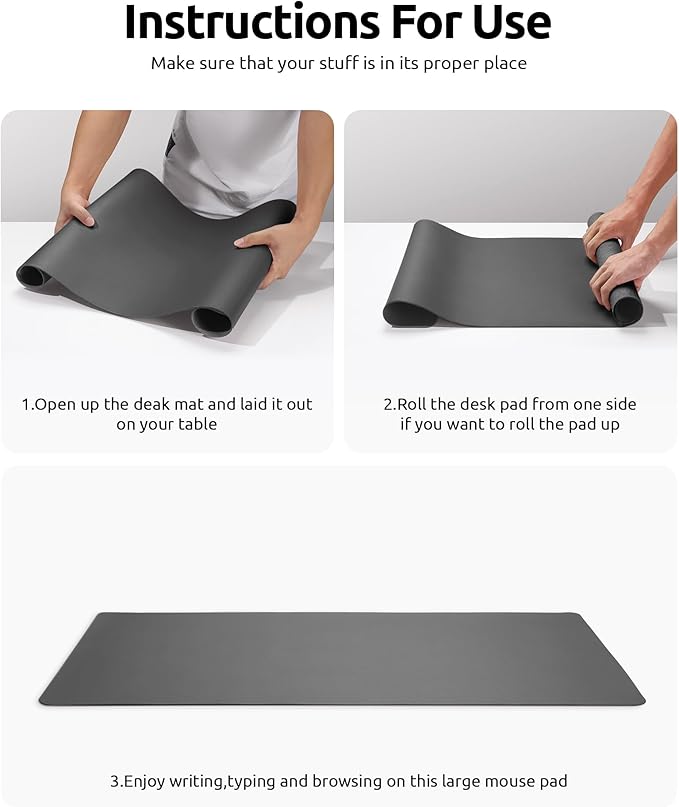 YSAGi Leather Desk Protector, Office Mat, Large Mouse Mat, Non-Slip PU Leather Blotter, Laptop Desk, Waterproof Writing Pad for Office and Home (Dark Grey, 23.6" x 13.8")