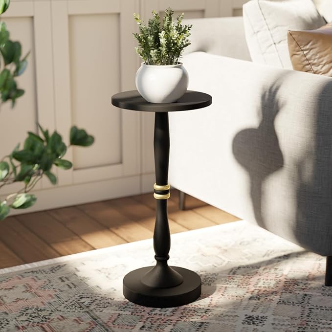 Relso Sceptrum Solid Wood Black Side Table – 24" Tall Round End Table, Narrow Accent for Living Room or Bedroom, Plant Stand or Drink Table, Compact Pedestal Table for Small Spaces | Easy Assembly