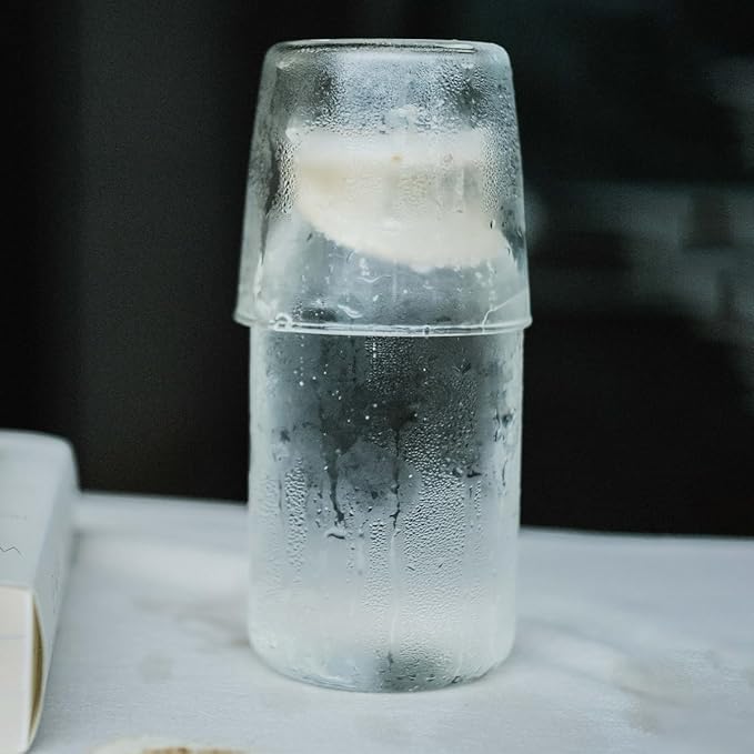 500ml/17oz Bedside Water Carafe Set with Tumbler Glass Set for Bedroom Nightstand, Clear Glass Water Mouthwash Dispenser for Bathroom, Household Juice Water Pitcher, Water Bottle with Lid