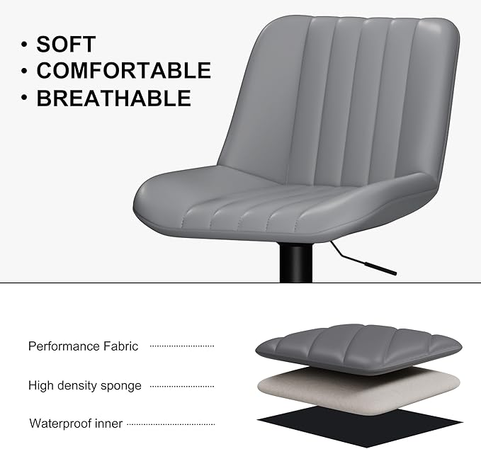 JAMFLY Bar Stools Set of 4, Swivel Bar Height Chairs Set of 4, Adjustable Tall Leather Bar Stools for Kitchen Island, Grey