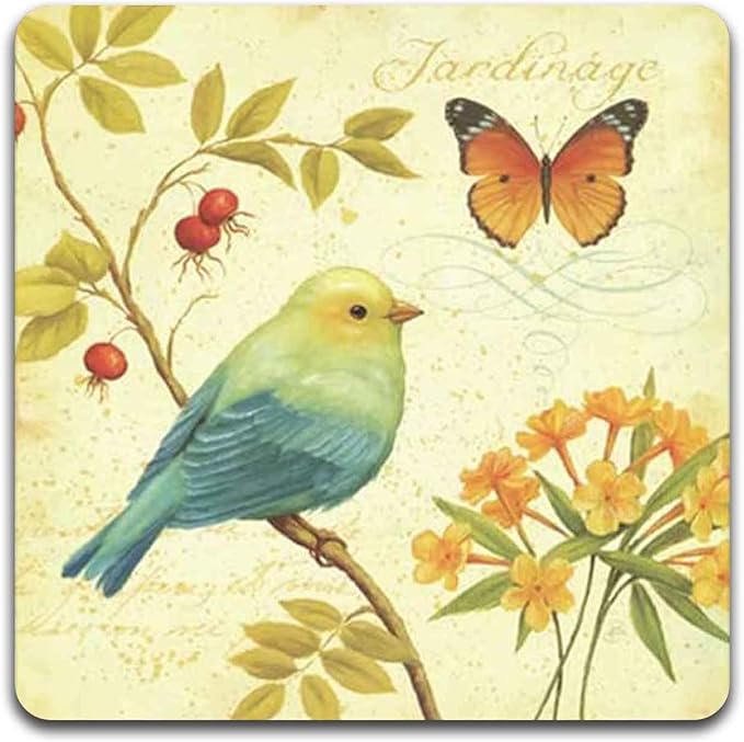 Bird and Butterfly Square Coaster Set - Made of Recycled Rubber - Set of 4