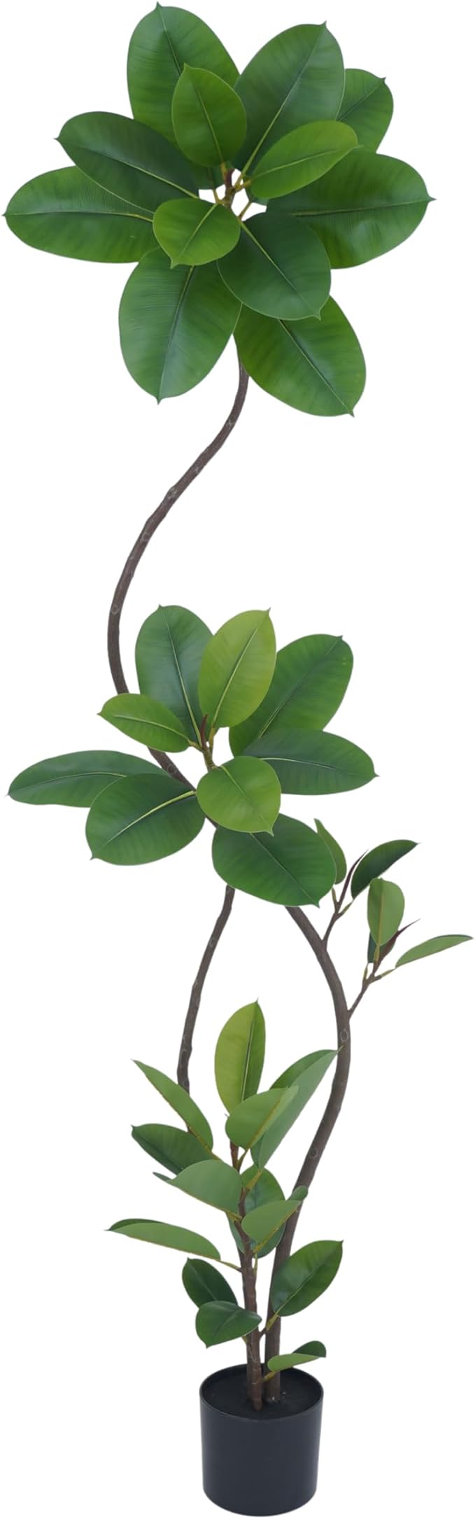 Artificial Rubber Tree Plant, 78 Inch Indoor Tree, Green with Round Planter, All Season Home Decor (Green,6.5ft)