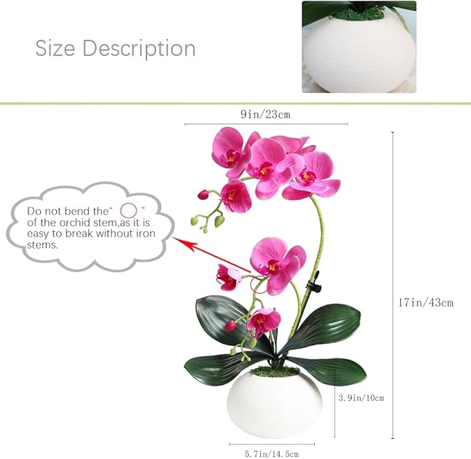 LESING Artificial Potted Orchid Flower for Table Centerpieces,Real Touch Fake Orchid Flowers in Vase for Home Decoration(Style 5,Purple)
