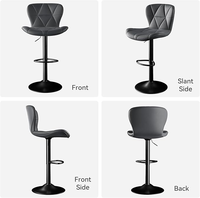 Bar Stools Set of 4,Adjustable Swivel Barstools,Counter Height Barstools with Backs Faux Leather Kitchen Island Bar Chair, Dark Grey