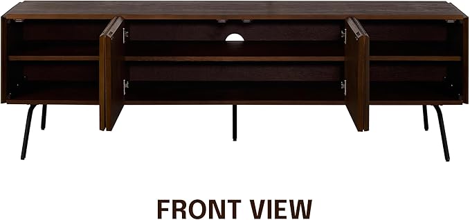 NTC Veil TV Stand with 4 Doors for TVs up to 75’’, Media Console with Vertical Groove Design and Metal Legs, Modern Entertainment Center for Living Room and Bedroom, Effortless Assembly, Dark Walnut