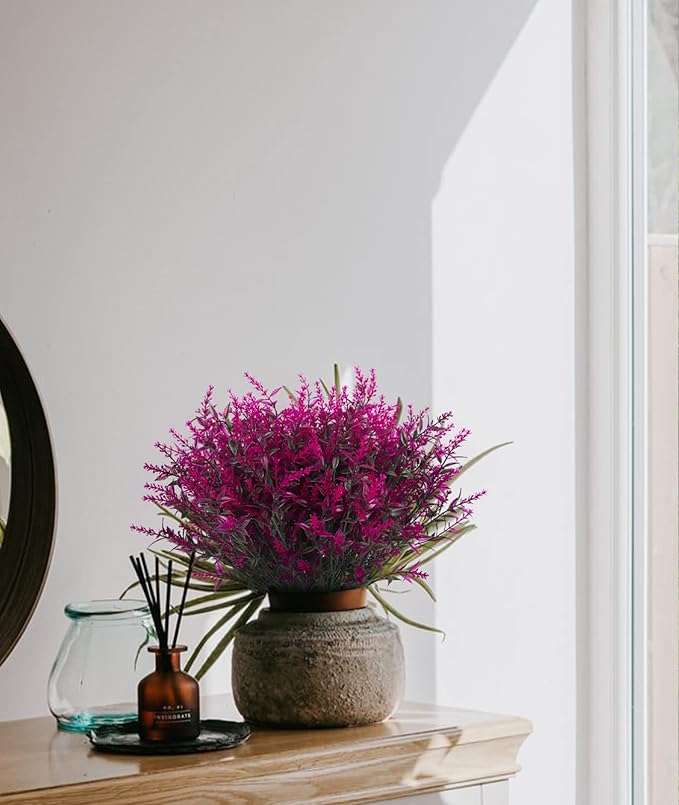 20 Bundles Artificial Flowers for Outdoor Decoration, Spring Decoration UV Resistant Faux Outdoor Plastic Greenery Shrubs Plants Artificial Fake Flowers Hanging Planter Home Garden Decor(Fuchsia)