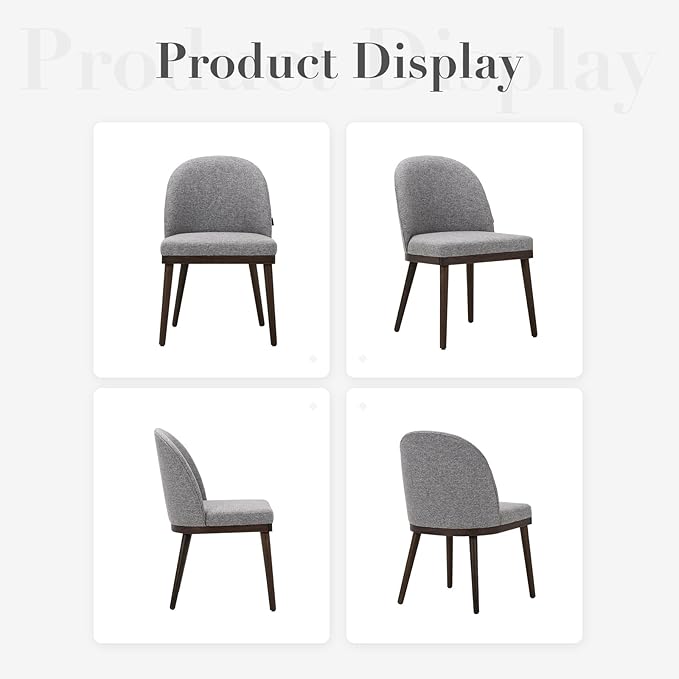 Upholstered Dining Chairs Set of 6, Large Dining Room Kitchen Chairs with High Back and Deep Seat, Modern Fabric Dinner Chairs with Wood Legs, Dark Grey