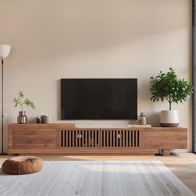 Mid-Century Modern Extendable 78.5"-105" TV Stand for TVs up to 70"-100",Entertainment Centers with 2 Drawers and 2 Storage Units, for Living Room,Bedroom,Walnut