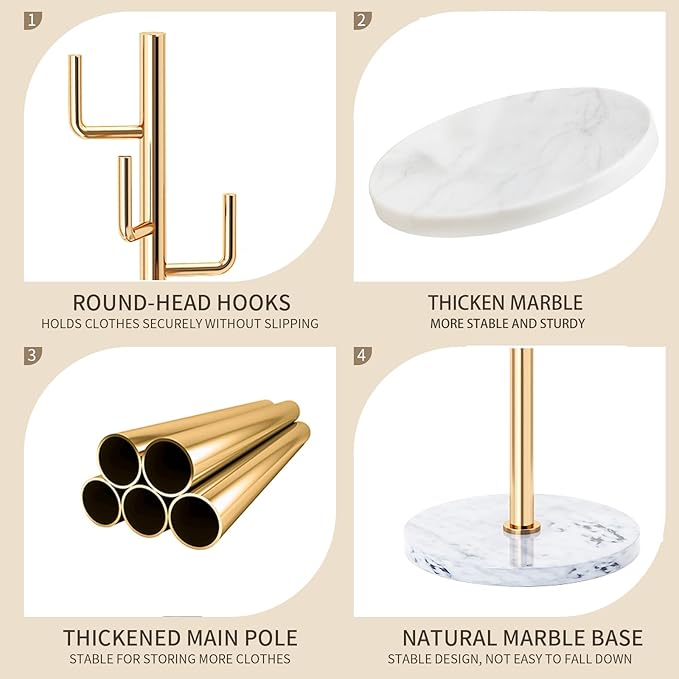 Modern Metal Coat Rack Stand with Natural Marble Base, Heavy Duty Coat Rack Freestanding with 8 Hooks, Golden Cactus Standing Coat Racks for Bag, Jacket, Entryway Office (Golden Cactus)