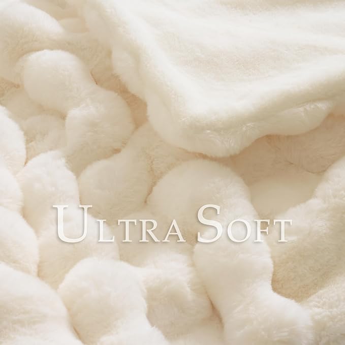 BENVWE Fluffy Faux Fur Throw Blanket for Couch, Soft Plush Thick Cozy Fuzzy Luxury Minky Bubble Blanket for Home Living Room Decor Gift for Women, Warm Ivory, 50" x 60", 1100GSM