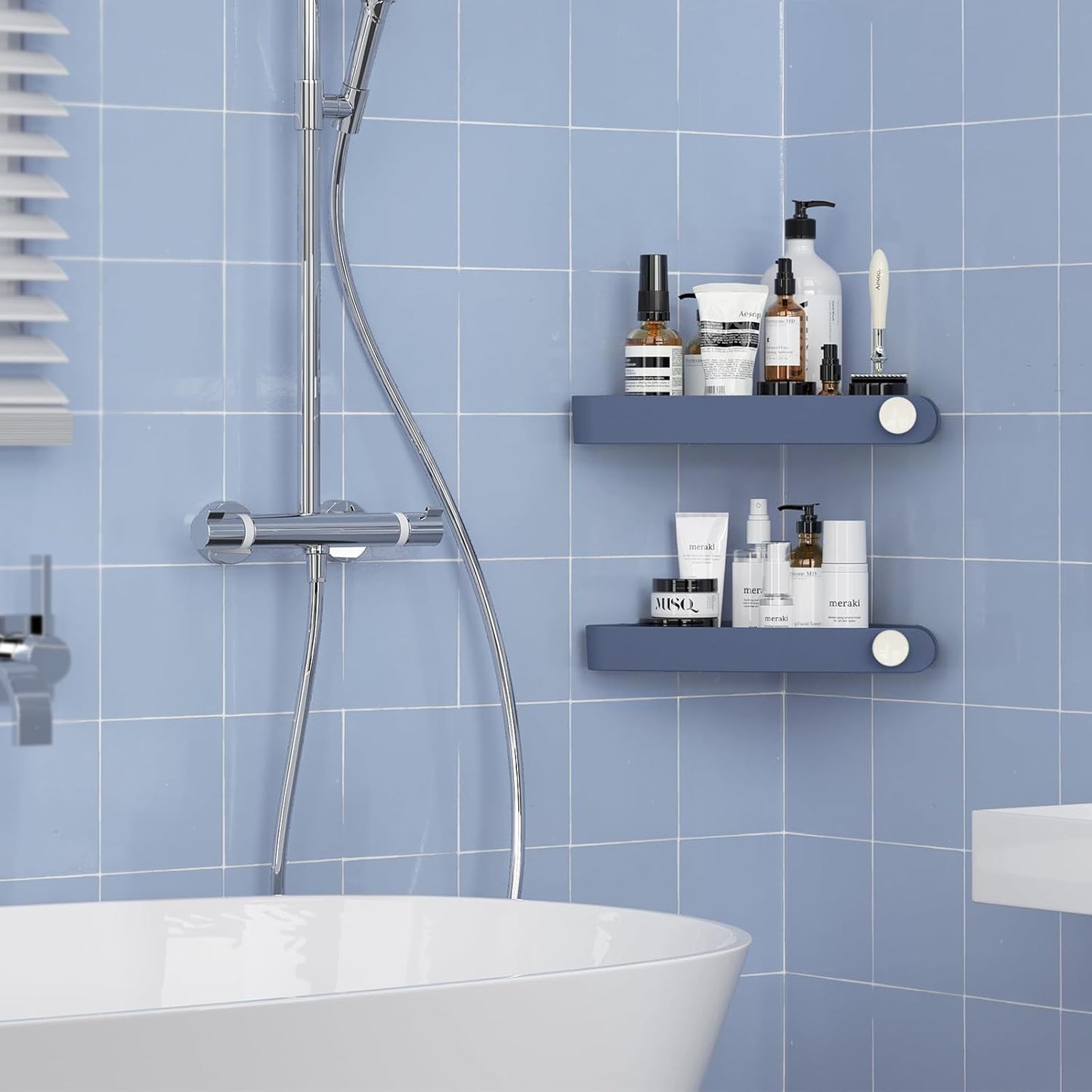 Sotfamily Shower Caddy Corner, 2 Pack Adhesive Corner Shower Shelves for Bathroom Organizers and Storage, Rust Free Plastic Rack for Bathroom Accessories & Decor, Navy