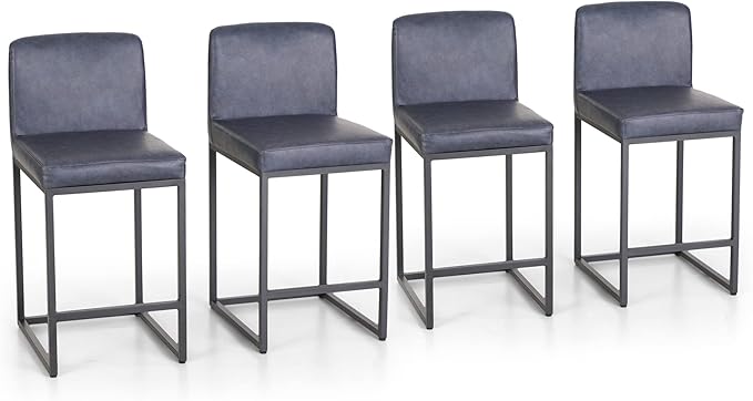 Sophia & William Counter Height Bar Stools Set of 4, Bar Stools with Backs for Kitchen Island, Modern PU Leather 24" Counter Stools Upholstered Bar Chairs,Blue