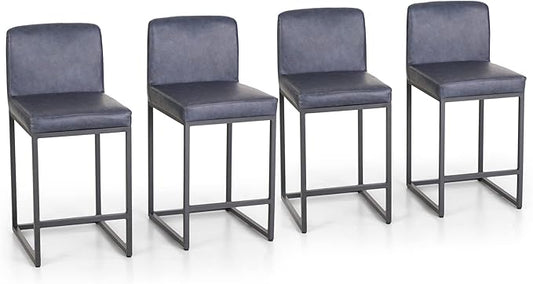 Sophia & William Counter Height Bar Stools Set of 4, Bar Stools with Backs for Kitchen Island, Modern PU Leather 24" Counter Stools Upholstered Bar Chairs,Blue