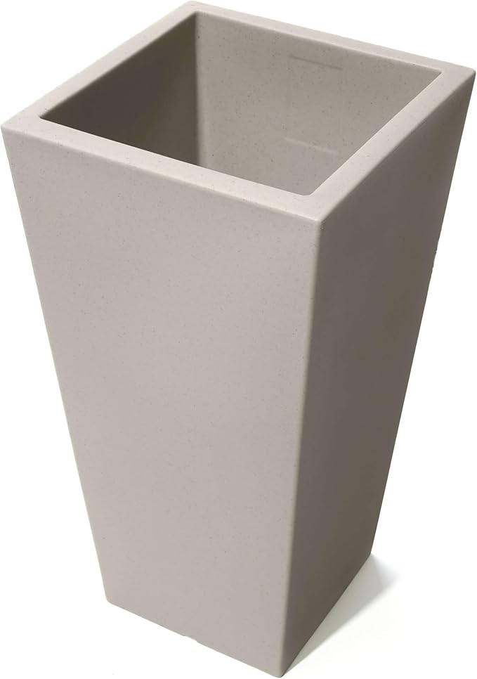 Step2 Tremont Tall Square Tapered Planter, Large Planters for Outdoor Plants, Gardening and Flower Pot for Patio or Porch, Efficient Drainage, Durable Plastic, Concrete, 1-Pack