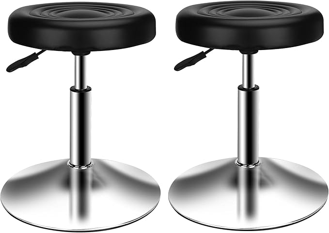 QiCheng & LYS Round Office Stool - Adjustable Height Sit Stand, 360 Swivel, for Office, Home, Kitchen - Black (Pack of 2)