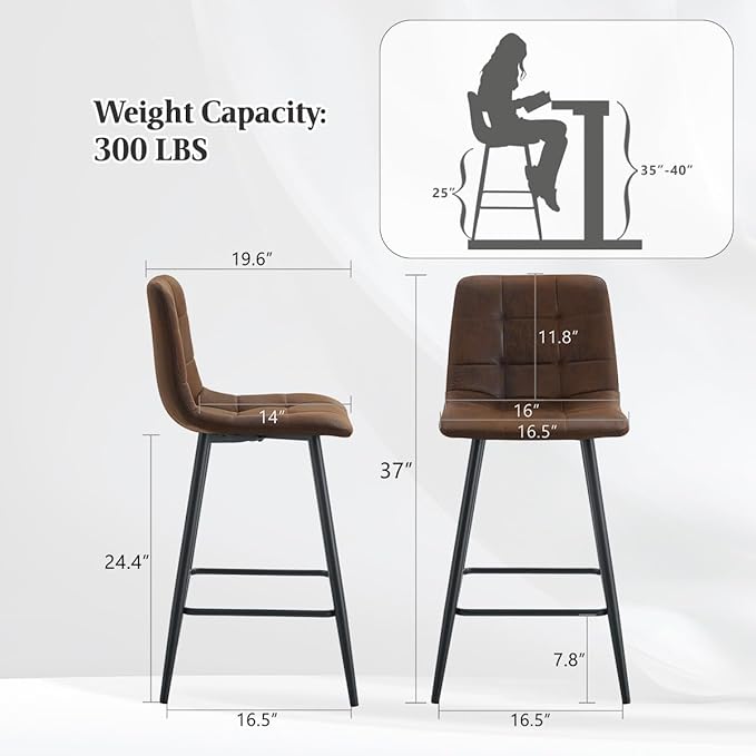 Brown Barstools Set of 4, 24.4" Counter Height Bar Stools with Back & Metal Footrest, Modern Island Chairs Set of 4 for Kitchens Island Home Bar